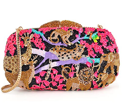 Rhinestone Crystal Evening Clutch Bag Animal Pattern Designer Purses for Women Red Medium