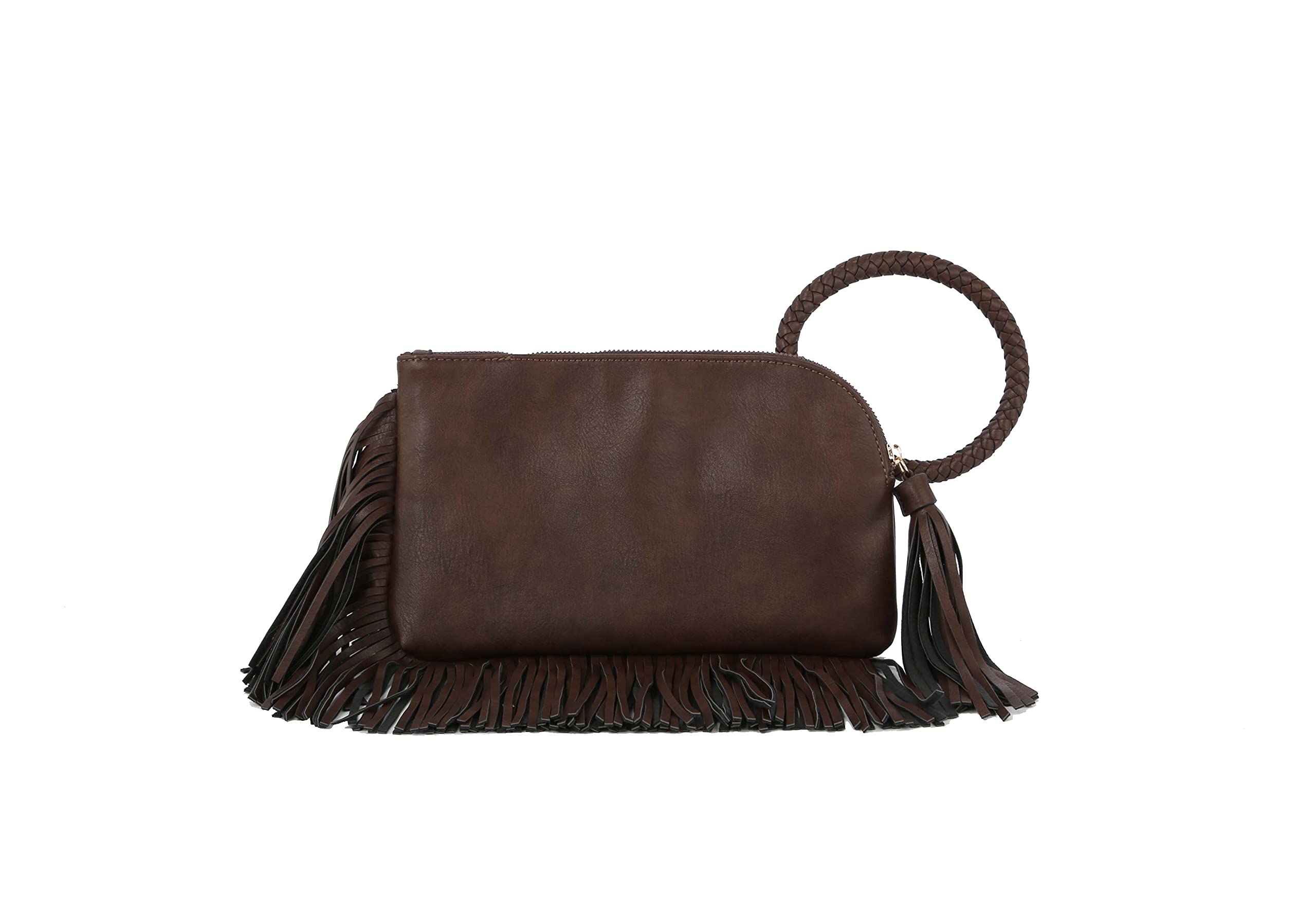 Womens Clutch Purse Wristlet Wallet Evening w/Hand Strap Casual Formal Vegan Leather - Metro Muse (FRINGE-COFFEE)