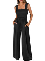 Load image into Gallery viewer, ANRABESS Womens Casual Summer Jumpsuits Smocked Sleeveless Wide Leg Long Romper Jumpers Dressy 2025 Vacation Outfits Black M
