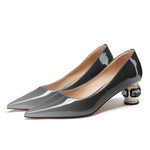 Load image into Gallery viewer, JANSEVEN Women Chunky Heels Pumps Crystal Block Heels with Rhinestones 2 Inches Pointed Toe Sexy Gradient Patent Leather Slip on Bridal Party Wedding Dress Shoes US Size 8.5
