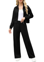 Load image into Gallery viewer, XIEERDUO Lounge Sets for Women 2025 Two Piece Beach Vacation Clothes Winter Essentials Luxury Women Fashion Zip Up Sweatshirt Sweatsuits Travel Outfits Wide Leg Sweatpant Black M

