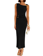 Load image into Gallery viewer, ZESICA Women's 2026 Summer Maxi Dress Sleeveless Ruched Elegant Wedding Guest Cocktail Formal Bodycon Long Dresses Black Small
