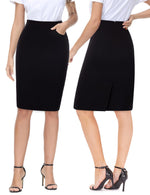 Load image into Gallery viewer, Kate Kasin Women Solid Color Split Stretchy Bodycon Knee Length Pencil Skirt with Pockets (Black, Large)
