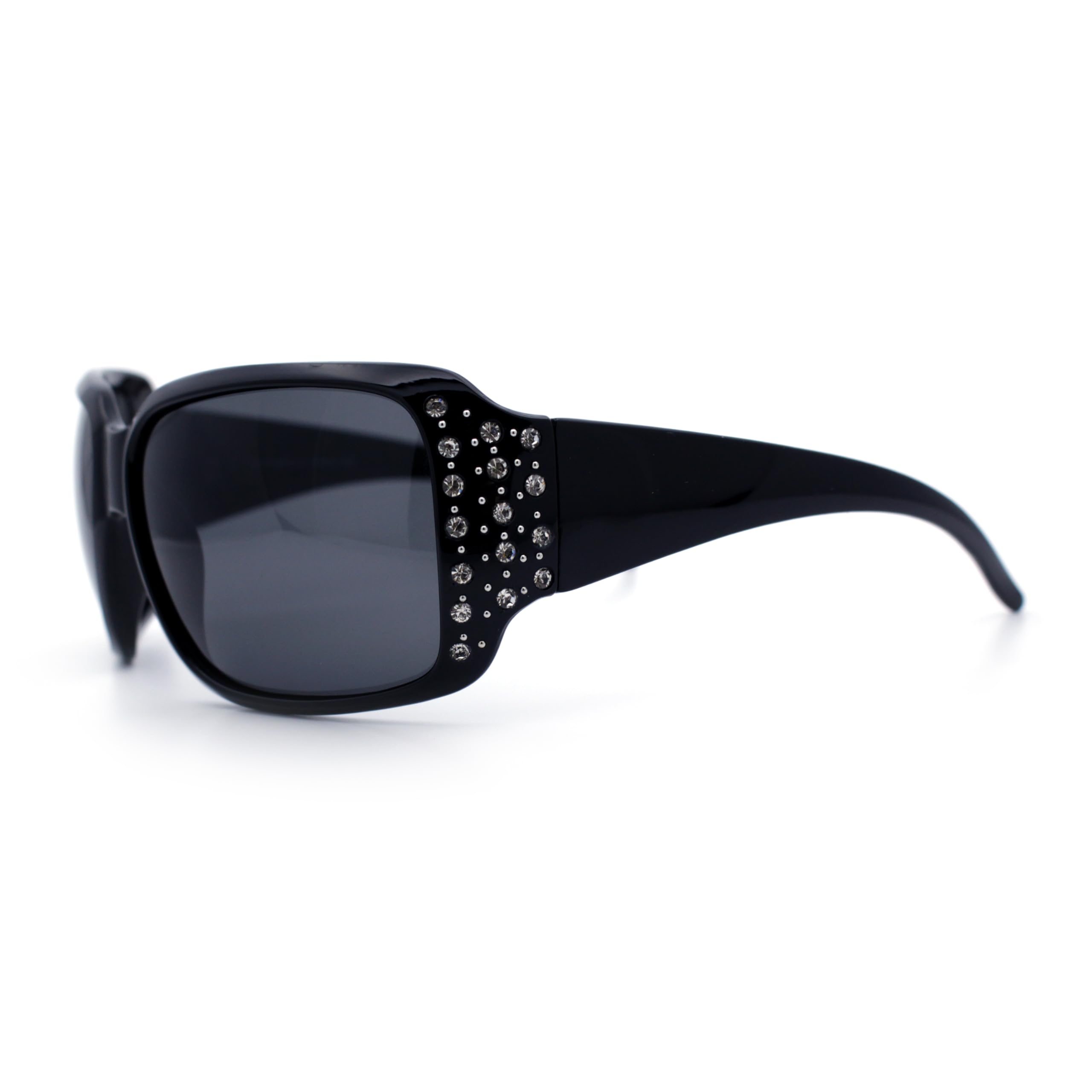 SA106 Polarized Lens Oversize Rhinestone Bling Sparkling Womens Sunglasses All Black