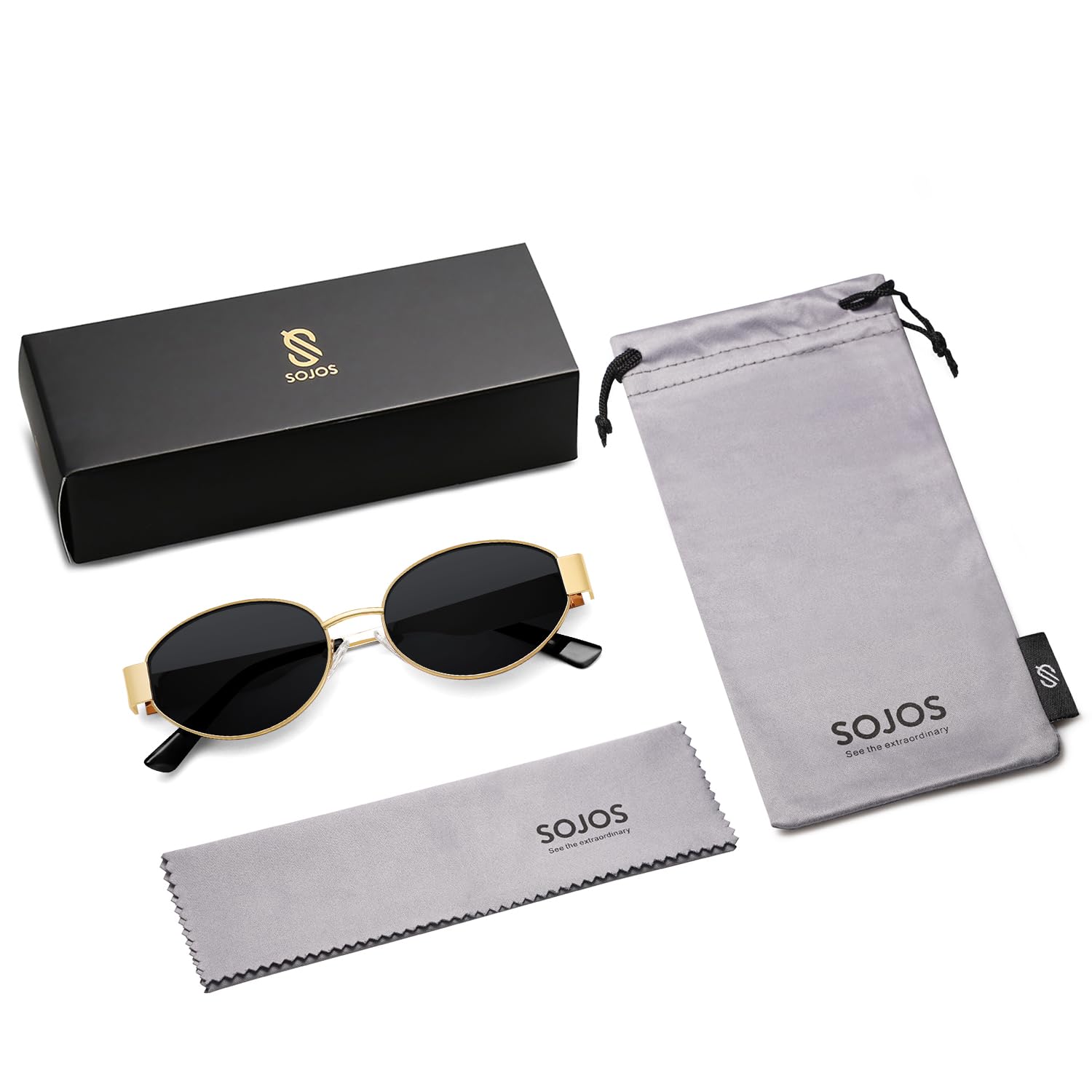 SOJOS Retro Oval Sunglasses for Women Trendy Sun Glasses Classic Shades UV400 Protection SJ1217 Gold/Grey