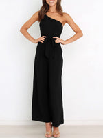 Load image into Gallery viewer, ANRABESS Women Summer Dressy Jumpsuits One Shoulder Sleeveless Casual Wide Leg Pants Romper Jumper 2025 Trendy Outfits Black Medium
