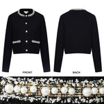 Load image into Gallery viewer, URBAN REVIVO Womens Cropped Cardigan Sweaters Open Front Casual Long Sleeve Knit Pearl Button Down Crew Neck Jacket 2025 Black, Medium
