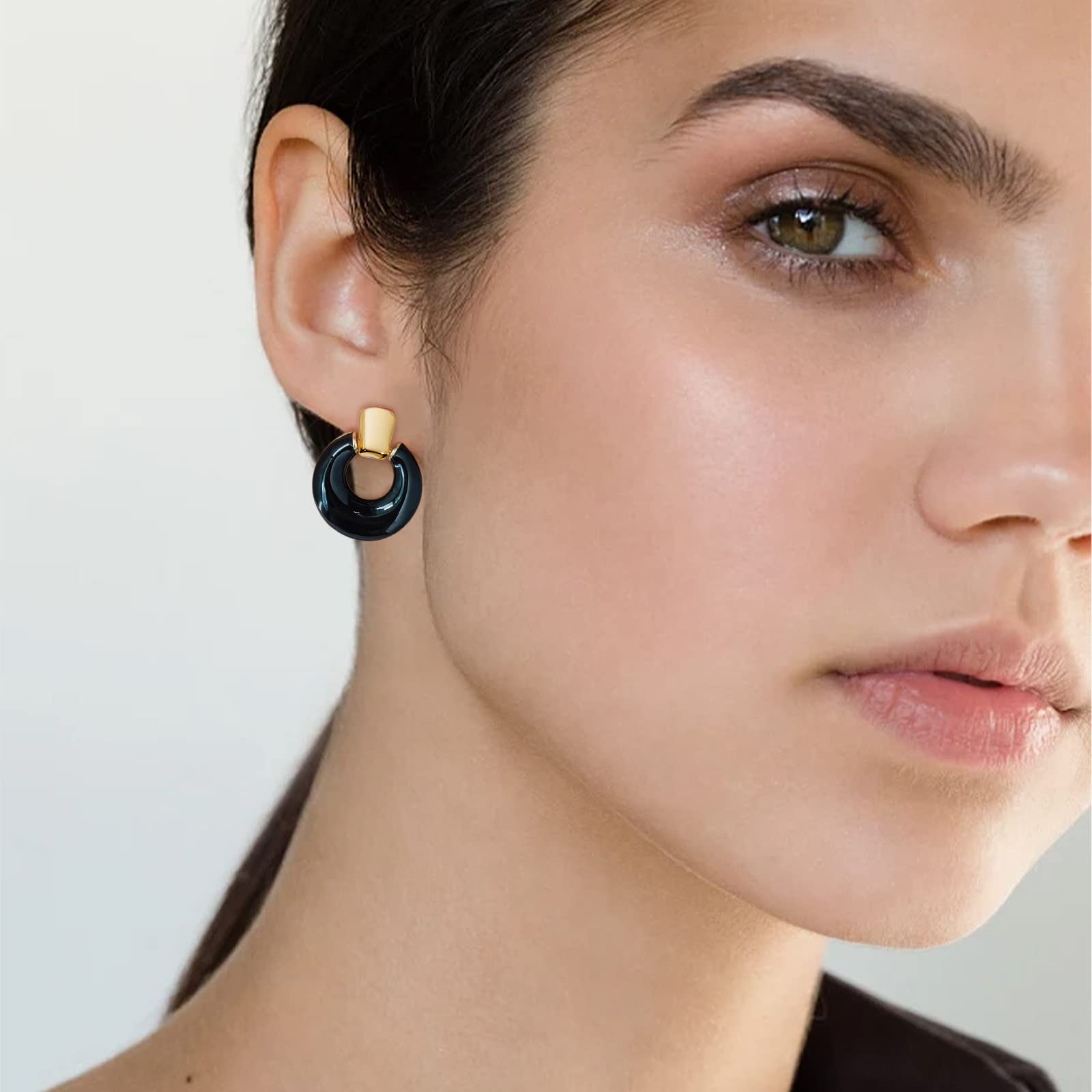 Black Dangle Earrings for Women Statement Chunky Small Gold Drop Earrings Door Knock Shape Dangling Earrings Party Jewelry