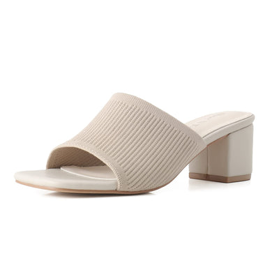 Shoe'N Tale Heeled Sandals For Women Square Open Toe Heeled Mules Chunky Block Low Heel Slip On Slides(7.5,Khaki)