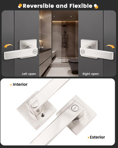 Gobrico 5 Pack Satin Nickel Square Door Levers with Privacy Lock,for Bedroom and Bathrom,Zinc Alloy Made Heavy Duty