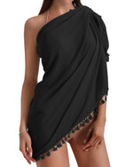 Load image into Gallery viewer, Eicolorte Beach Sarong Pareo Womens Semi-Sheer Swimwear Cover Ups Short Skirt with Tassels
