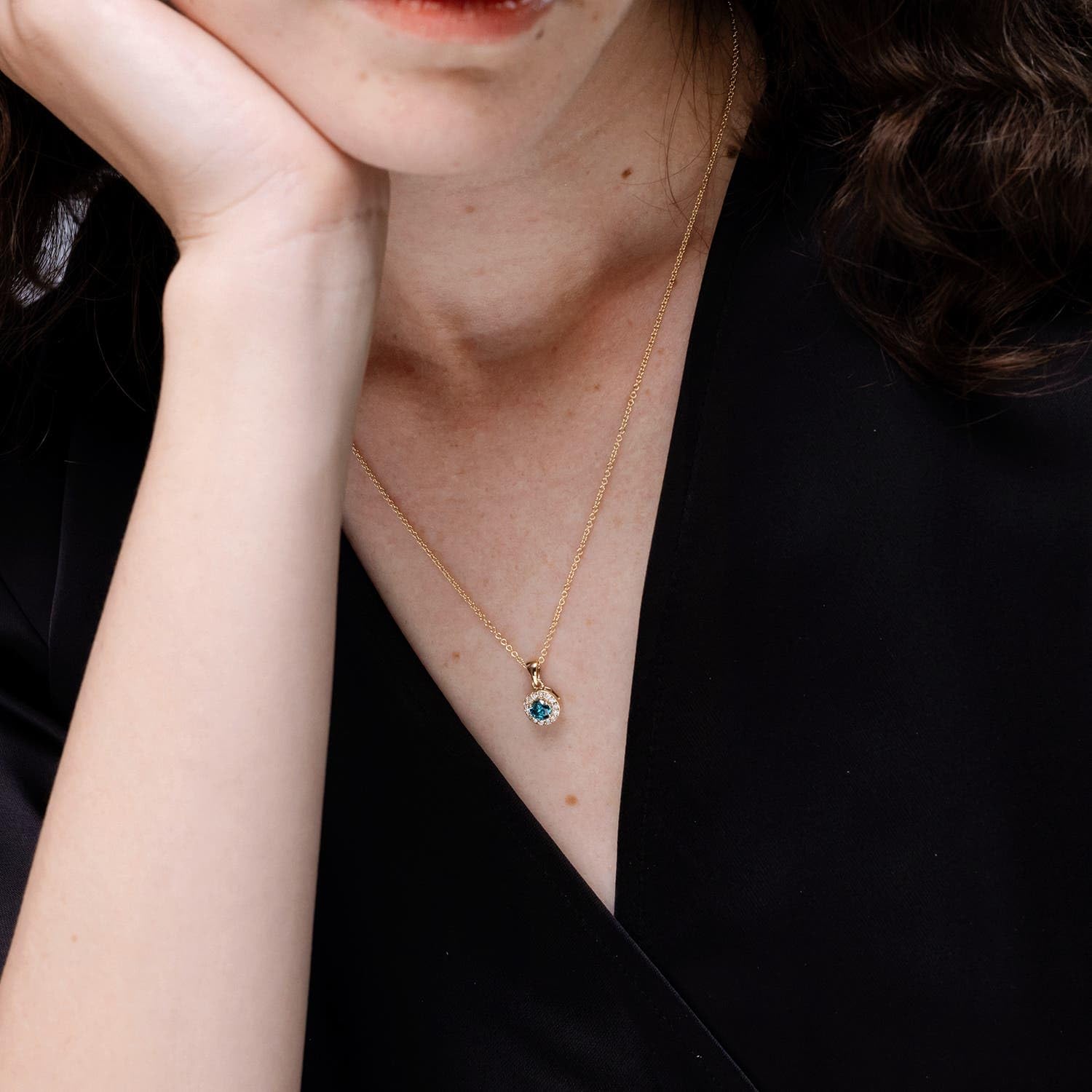 Angara Natural 0.8 Ct Enhanced Blue Diamond and 0.21 Ct Diamond Halo Pendant Necklace for Women in 14K White Gold (Grade-AA | Size-6mm) | Birthday, Anniversary, Wedding Jewelry Gift For Women