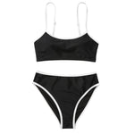 Load image into Gallery viewer, SUUKSESS Women High Waisted Two Piece Bikini Sets Cheeky High Cut Bandeau Swimsuits Push Up Bathing Suit(Black and White,M)
