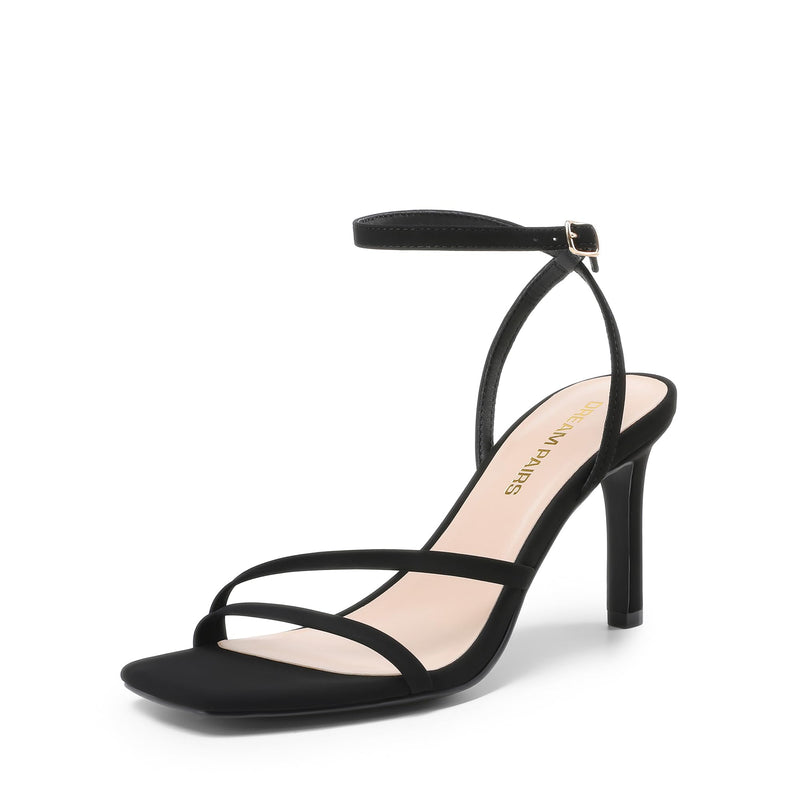 DREAM PAIRS Women’s High Stilettos Heels Open Toe Square Sandals Ankle Strap Pumps Sexy Comfort Strappy Dress Shoes Party Wedding Heeled Sandals,Size 9,Black-Nubuck,DWUMHS2563