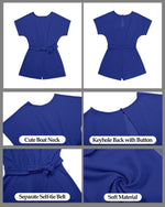 Load image into Gallery viewer, Vetinee Womens Royal Blue Summer Casual Belted Romper Keyhole Back Short Sleeve Jumpsuit Playsuit Medium

