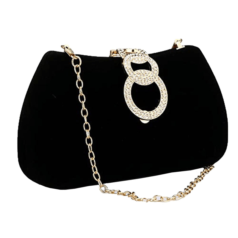 Buric Clutch Purses for Women Fashion Evening Bag Gold Clutch Small Crossbody Bag with Detachable Chain for Party/Wedding (Black)