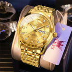 Load image into Gallery viewer, OLEVS Watch for Men Luxury Gold Mens Watch with Day and Date Waterproof Gold Stainless Steel Men's Watch Diamond Roman Numerals Dress Men's Wrist Watches Analog Quartz Watch Men,Reloj de Hombre
