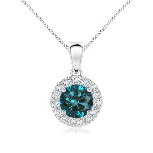 Angara Natural 0.8 Ct Enhanced Blue Diamond and 0.21 Ct Diamond Halo Pendant Necklace for Women in 14K White Gold (Grade-AA | Size-6mm) | Birthday, Anniversary, Wedding Jewelry Gift For Women