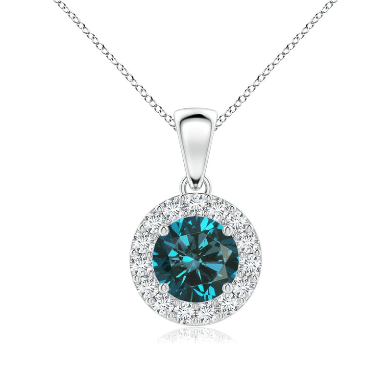 Angara Natural 0.8 Ct Enhanced Blue Diamond and 0.21 Ct Diamond Halo Pendant Necklace for Women in 14K White Gold (Grade-AA | Size-6mm) | Birthday, Anniversary, Wedding Jewelry Gift For Women