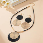 Load image into Gallery viewer, YOOESTORES82 Gold Disc Pendant Necklace Earrings Set Leather Cord Black Circle Statement Necklaces Geometric Textured Medallion Jewelry For Women Party Fashion (Gold)
