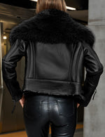 Load image into Gallery viewer, Bellivera Women's Faux Leather Jacket Moto Biker Sherpa-Lined Coat with Removable Fur Collar 267 Black M
