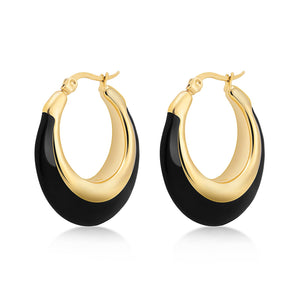 Milan Chiva Gold Hoop Earrings for Women 14k Gold Plated Huggie Earrings Enamel Chunky Statement Jewelry Gifts MCE-1005BK