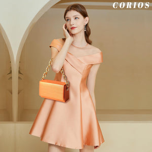 CORIOS Evening Bag for Women Square Box Clutch Bag Bridal Wedding Purse Sparkly Sequin Handbag Elegant Shoulder Bag With Chain Glitter Crossbody Bag for Cocktail Prom Party Banquet Orange