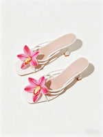 Load image into Gallery viewer, MakeMeChic Women's Open Toe Floral Kitten Heels Flower Summer Beach Sandals White Pink 9
