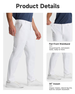 SNOWTEN Mens Golf Pants Classic Fit Stretch Work Dress Pants 32'' Quick Dry Lightweight Casual Comfy Pants with Pockets White 36w × 32L