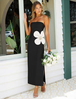 Load image into Gallery viewer, ZESICA Women's Summer Strapless Bodycon Maxi Dress 2026 Ribbed Knit Backless Floral Tube Cocktail Party Long Dresses,Black,Medium
