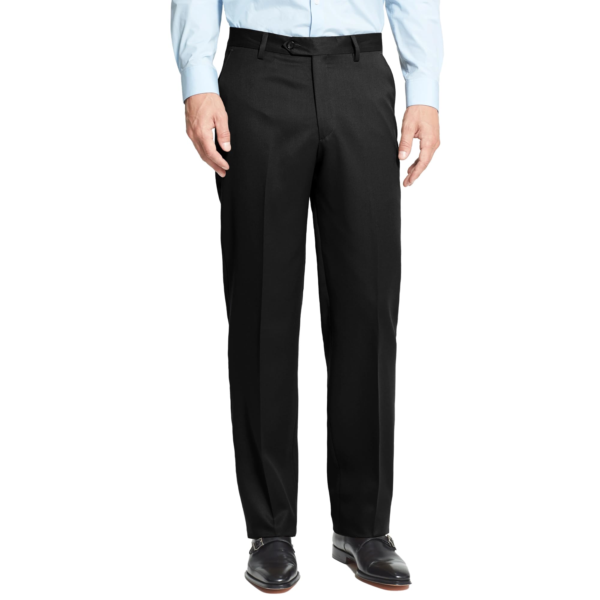 Men's Cozy Hidden Expandable Waist Dress Pants | Premium Stretch Texture Weave Work to Weekend Pant(Flat Front,Black,46W×30L)