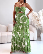 Load image into Gallery viewer, CHICME Floral Printed Prom Dress Drawstring Ruched Shirred Bandeau Party Dress Slim Fit Ruffle Hem Wedding Guest Dresses Green-M
