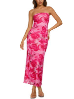 Load image into Gallery viewer, REORIA Women's 2026 Summer Floral Mesh Strapless Midi Dress Backless Beach Wedding Guest Cocktail Party Dresses Pink Floral X-Large

