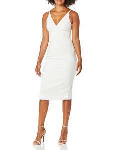 Dress the Population Women's LYLA Solid Sleeveless Fitted MIDI Sheath Dress Dress, Off White, M
