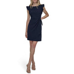 Load image into Gallery viewer, DKNY Women&#39;s Flutter Sleeve Faux Wrap Dress with Hardware, Spring Navy, 2
