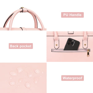 MOSISO Laptop Bag for Women, 15-15.6 inch PU Leather Laptop Shoulder Bag Convertible Backpack, 16 inch Messenger Bag Casual Handbag Work Briefcase Travel Computer Bag with Bowknot, Pink