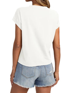 EasyGala Womens Cap Sleeve Crop Tops Cotton T Shirts Crewneck Loose Fit Short Sleeves Tee Summer Fashion Clothes 2025 A-White