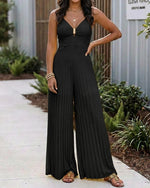 Load image into Gallery viewer, CHICME Women 2026 Sleeveless Deep V Sling Jumpsuit High Waist Pleated Jumpsuit Casual Beach Party Outfit with Lining-bk-L
