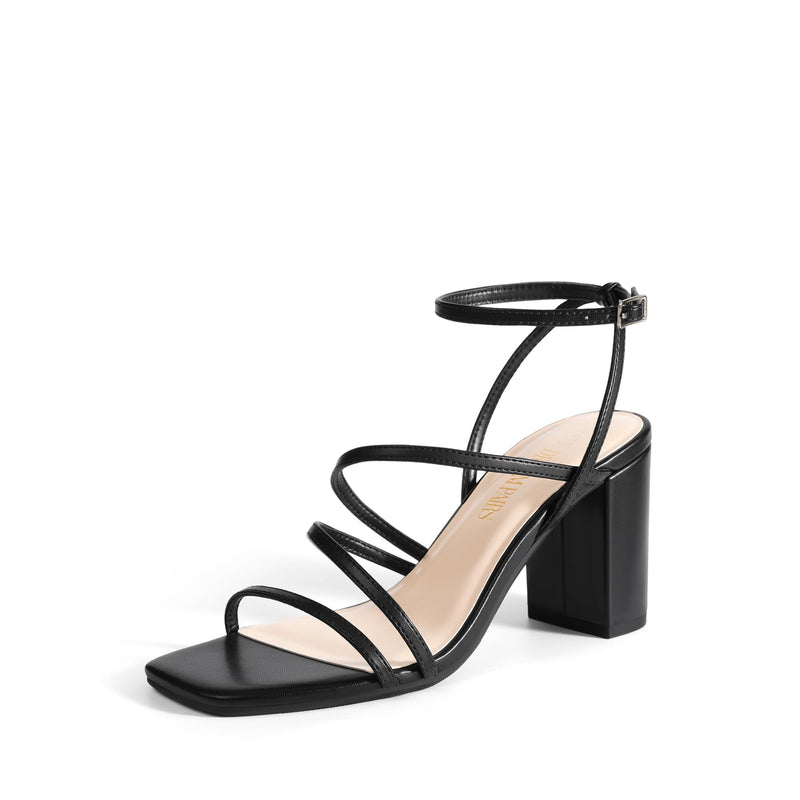 DREAM PAIRS Women's Heels Chunky Block Strappy Square Open Toe Ankle Buckle Heeled Sandals Wedding Party Dress Shoes Indie,Size 9,Black,SDHS2428W