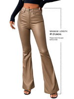 Load image into Gallery viewer, Lover Premium Women's Faux Leather Coated Flare Pants Mid Waist PU Skinny Black Leggings Bell Bottom Pants with Pockets (US, Alpha (Alpha), M, Regular, Camel)
