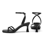 Load image into Gallery viewer, Athlefit Black Kitten Heels for Women Square Open Toe Strappy High Heels Comfortable Dressy Summer Graduation Ankle Strap Heeled Sandals Size 9
