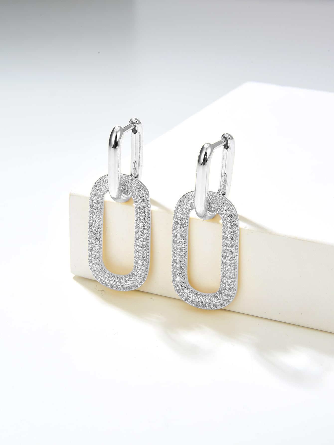 Tituthia 925 Sterling Silver Dangle Earrings for Women Trendy, Dainty Simple Big Paperclip Chain Link Silver Huggie Hoop Earrings 14k Silver Plated Lightweight Hypoallergenic Dangly Earring Minimalist Aesthetic Silver Jewelry for Christmas Gifts