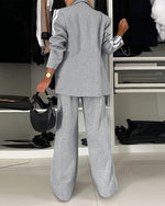 Load image into Gallery viewer, CHICME Womens Two Piece Outfits Striped Side Button Blazer and Pants with Pockets Sets Business Casual Pant Suits Set-lga-M Light Gray
