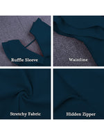 Load image into Gallery viewer, UONBOX Women's Ruffle Short Sleeve Plunge V Neck Bodycon Dress Back Split Bandage Party Club Dress Blue L
