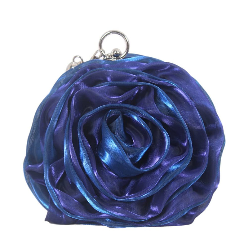 DEBIMY Rose Shaped Evening Bag Soft Satin Clutch Purse Floral Wristlet Handbag for Women Wedding Party Purse Royal Blue