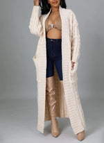 Load image into Gallery viewer, Long Duster Cardigans for Women, Womens Floor Length Cardigans Sweaters with Pockets Open Front Long Sleeve Plus Size Chunky Cable Knit Winter Coat Beige
