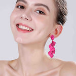 Load image into Gallery viewer, Just Follow Long Acrylic Rose Petal Earrings Dangle Exaggerated Flower Earrings Drop Statement Floral Tassel Earrings for Women (Rose Red)
