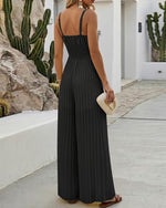Load image into Gallery viewer, CHICME Women 2026 Sleeveless Deep V Sling Jumpsuit High Waist Pleated Jumpsuit Casual Beach Party Outfit with Lining-bk-L
