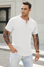 Load image into Gallery viewer, JMIERR Mens Muscle Slim Fit Button Henley Shirts Summer Crewneck Short Sleeve Longline Fitted T-Shirt Gym Workout Athletic Tee Shirt for Man, 2XL, White
