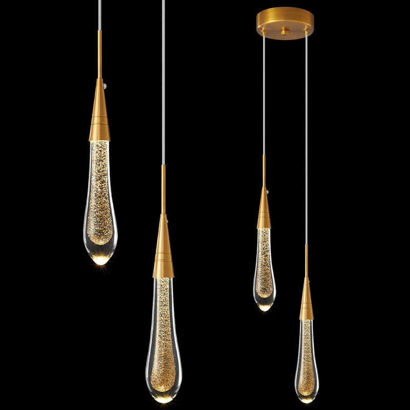 LMQNINE Pendant Lights Kitchen Light Fixtures Dimmable LED Modern Gold Pendant Light Mini Teardrop Crystal Pendant Lighting for Kitchen Island Bedroom Hallway Entryway (2-Light)
